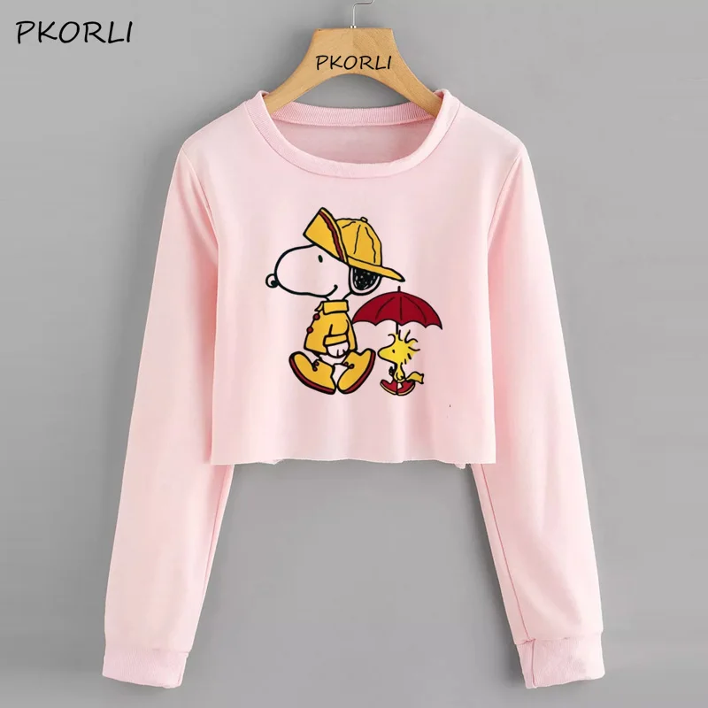 25 Snoopy/укороченная Толстовка для женщин с длинным рукавом, толстовка с капюшоном, повседневные пуловеры, футболки с надписью, толстовки - Цвет: 25
