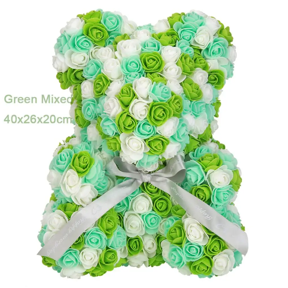 Green Mixed 40cm Мыло, пена, роза, медведь, кукла, роза, плюшевый кролик, панда, любовь, цветок, искусственный, свадьба, день рождения, год, Валентина, подарок для женщин - Цвет: Green Mixed 40cm