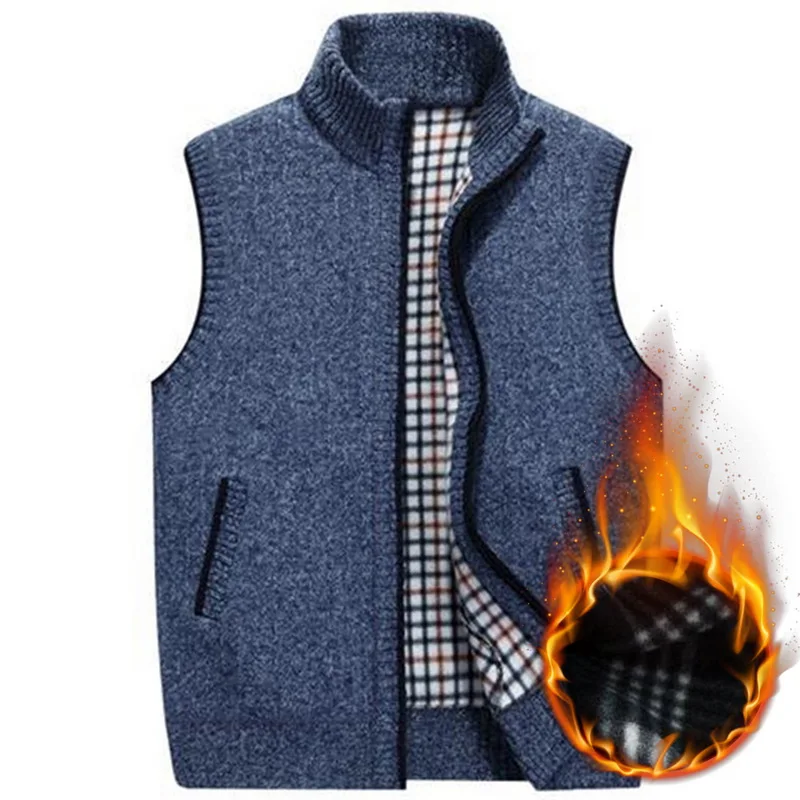 

2019 Autumn Sleeveless Vests Knitted Sweater Mens Casual Solid Plus Size Stand Collar Waistcoat Zipper Cardigan Knitwear Hombre