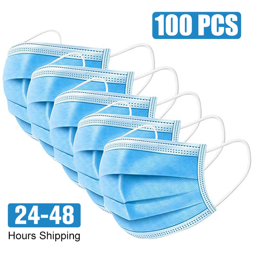 

100pcs Face Mouth Anti Virus Mask Disposable Protect 3 Layers Filter Dustproof Earloop Non Woven Mouth Masks 48 hours Shipping