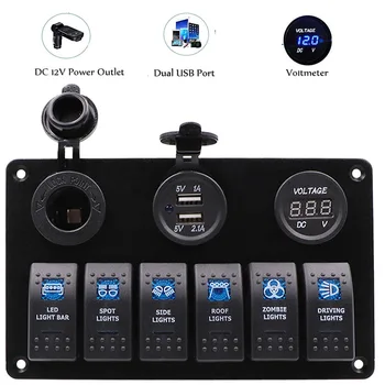 

6 Gang Switch Panel With Dual USB Socket Charger LED Voltmeter ON-OFF Toggle Switch Panel For Car Boat Marine RV Truck Camper