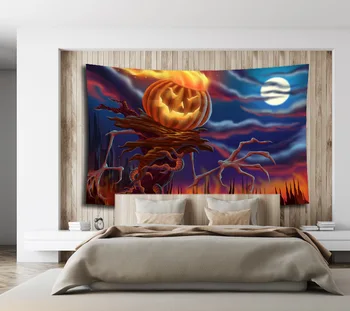 

Halloween Fullmoon Tapestry Ghost Printing Beach Blanket Cat Home Wall Decoration Cartoon Wall Hanging for Halloween Party