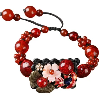

Classic Oriental Jewelry Red Braided Leather Rope Bracelet Black Rope Lace Buckle Bracelets Crimson Wrist Band Pulsera Hombre