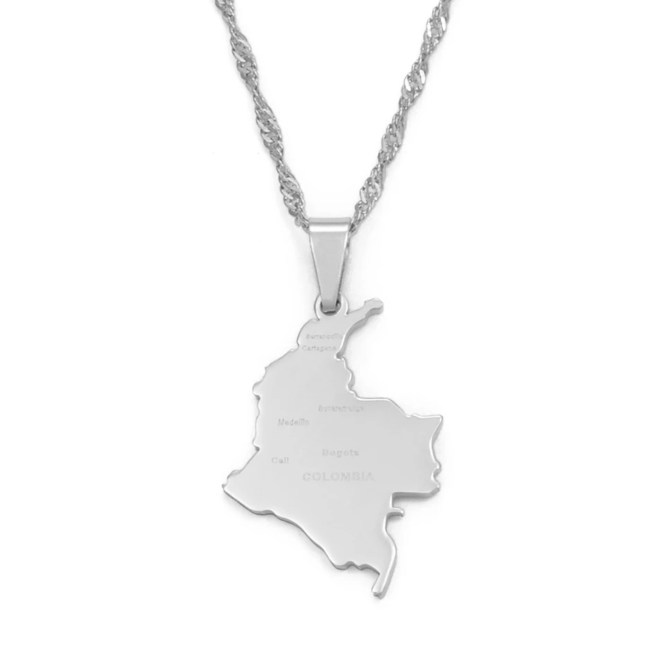 Silver Color Anniyo ожерелье и волна воды цепь для женщин девушек из нержавеющей стали страна ювелирные изделия с дизайном «карта»#112621 - Окраска металла: Silver Color