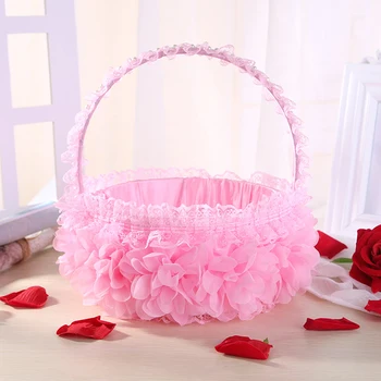 

Lace Rose Flower Basket Festive Romantic Wedding Bridesmaid Petal Basket Silk Cloth Festival Ceremony Party Girl Makeup Basket