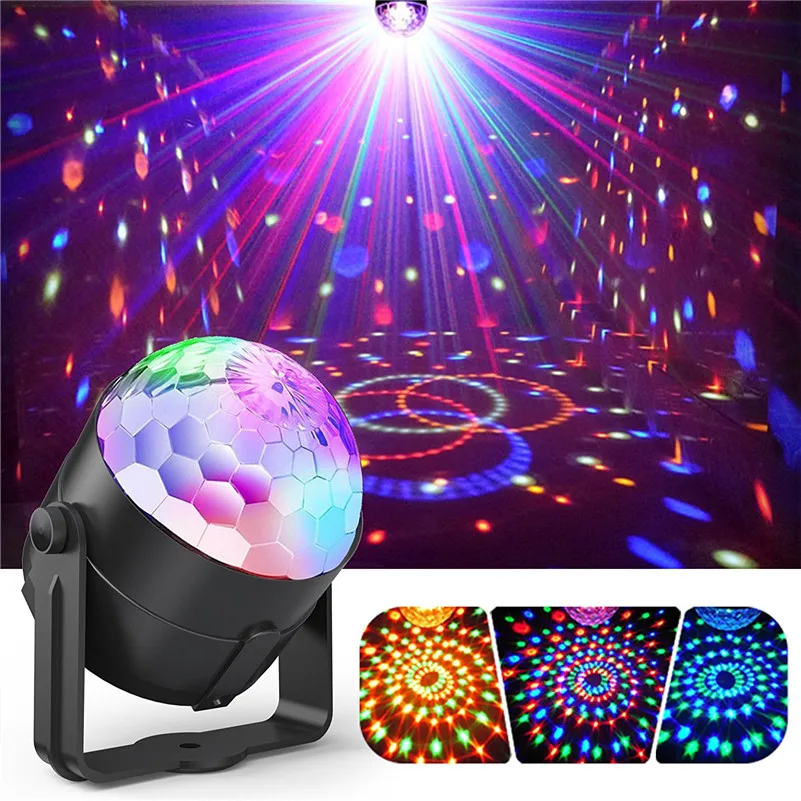 Sound Party Lights Rotating Disco Ball Strobe Light RGB LED Stage for Christmas Home KTV Xmas Wedding Dropshipping | Лампы и освещение