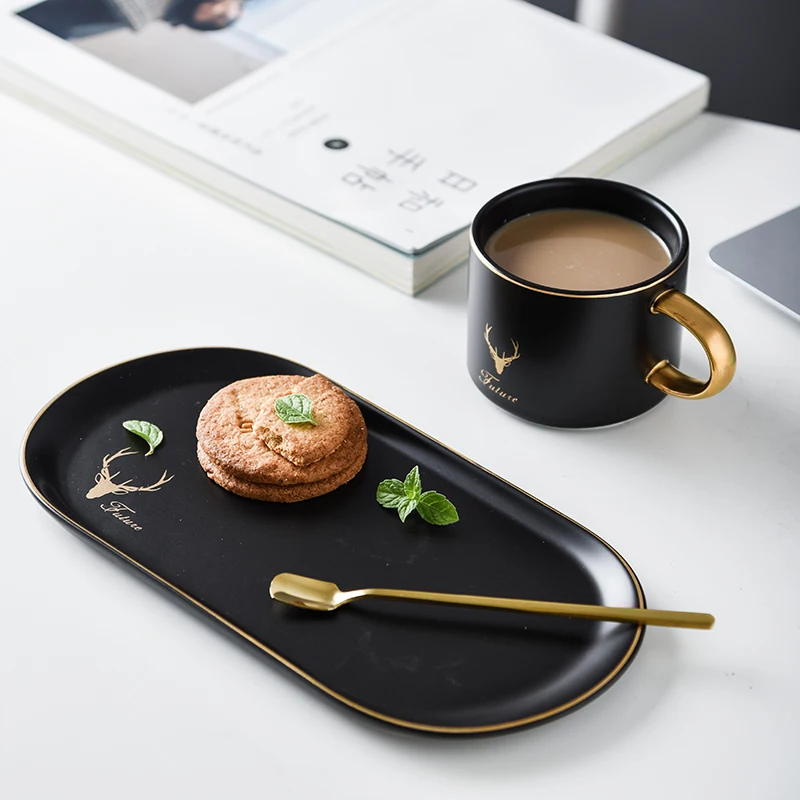 Кофейная кружка с подносом для закусок овальная керамические кружки в форме