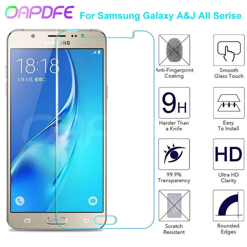 

9H Protective Glass on For Samsung Galaxy J3 J5 J7 A3 A5 A7 2015 2016 2017 A6 A8 A9 2018 Tempered Screen Protector Glass Film