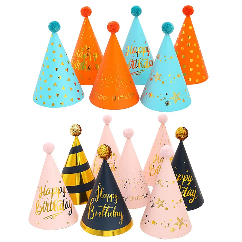 5pcs Diy Happy Birthday Paper Cone Hats 