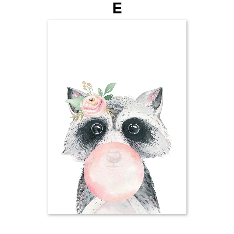 Giraffe-Panda-Owl-Koala-Raccoon-Fox-Flower-Wall-Art-Canvas-Painting-Nordic-Posters-And-Prints-Wall (7)