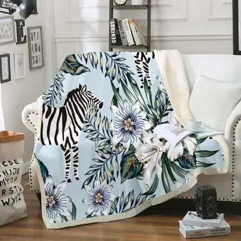 

Zebra Blanket Tropic Style Throw Blanket Animals Sherpa Fleece Blanket Blue Soft Cozy Plush Blanket For Kids Girls Blanket