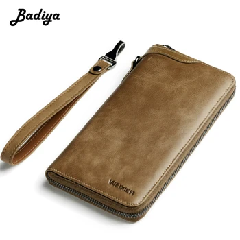 

2020 Men Wallet Fashion Vintage Genuine Leather Business Card Holder Brief Long Zipper Coin Purse Male Wristlet Clutch Bag