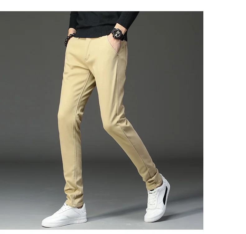 4 цвета мужские Зимние флисовые пуховые утепленные повседневные штаны мужские деловые прямые эластичные толстые хаки 98% хлопковые брюки мужские