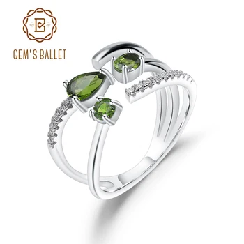 

GEM'S BALLET 0.87Ct Natural Chrome Diopside Gemstone Ring 925 Sterling Silver Adjustable Open Ring For Women Fine Jewelry