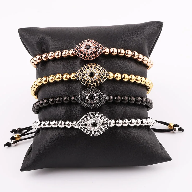 High Quality Eye Bracelet Stainless Steel Beads CZ Charm Macrame Adjustable Bracelet Men Women - Image 6
