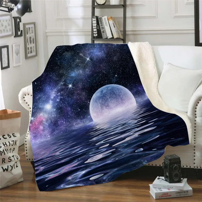 F New Velvet Throw Blankets Fleece Lining Blanket Starry Sky Pattern Warm Thick Blanket Home Sofa Decoration Throw Blanket - Цвет: F