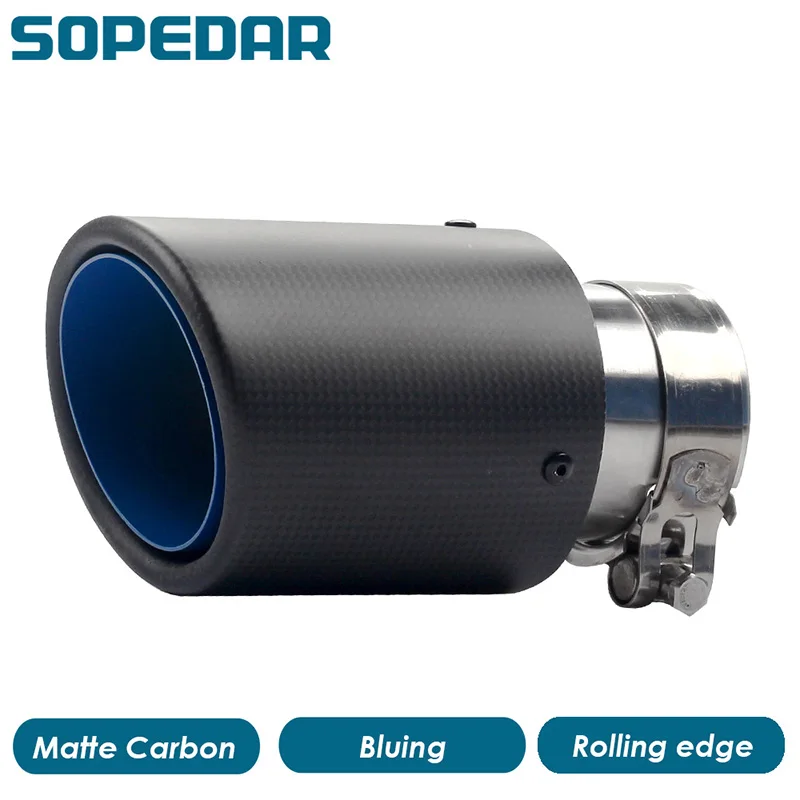 

SOPEDAR Matte Carbon Rolling Edge Bluing Car Tail Pipes Nozzle on Muffler Model of Akrapovic Tip Tail End And Universal