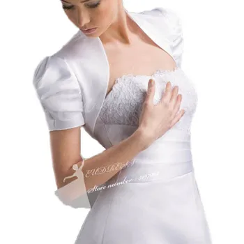 

Elegant Satin Wedding Jacket White Ivory Bridal Jackets Custom Made Short Sleeve Bride Coat Jacket