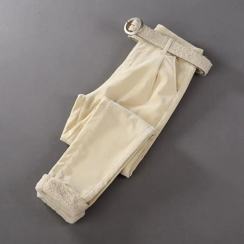 Creamy-white Pants Осенне-зимние вельветовые брюки из овечьей шерсти женские теплые плотные повседневные штаны-шаровары свободные вельветовые брюки с высокой талией женские брюки Q1877 - Цвет: Creamy-white Pants
