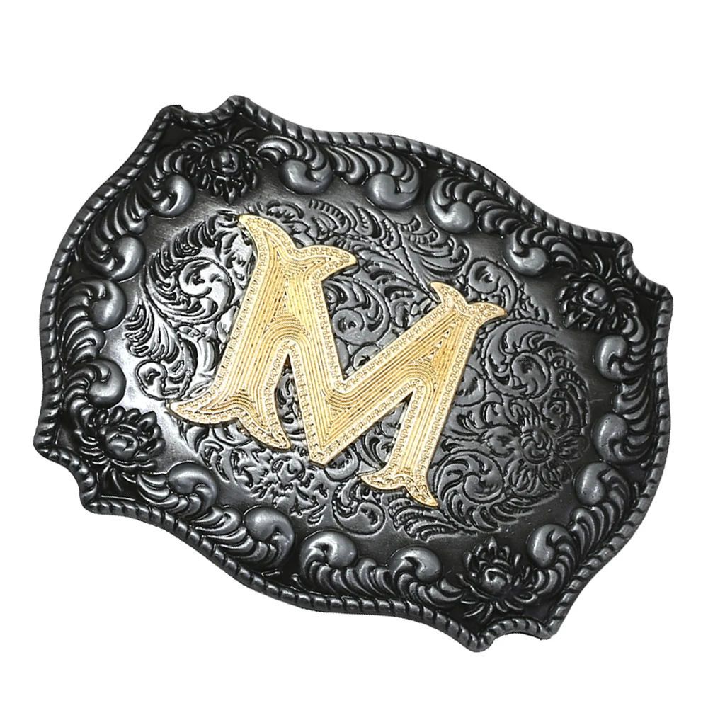 Fashion Vintage Golden Letter & Floral Initial Letters A-Z Mens Hip Hop Cowboy Waist Belt Buckle Indian Metal Customized Buckle brown belt Belts