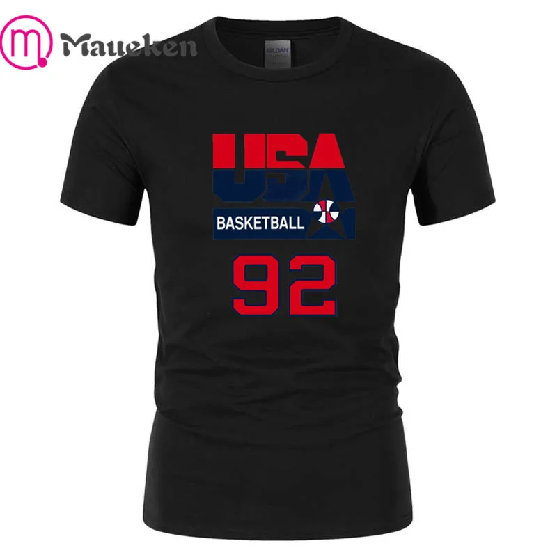 BLACK США DREAM TEAM 92 футболки Для мужчин короткий рукав хлопок, футболки с о-образной горловиной для jordan, пайппен птица Ewing вентиляторы подарок - Цвет: BLACK