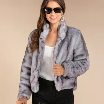

S-3XL Mink Coats Women 2019 Winter new Fashion gray FAUX Fur Coat Elegant Thick Warm Outerwear Fake Fur Jacket Chaquetas Mujer