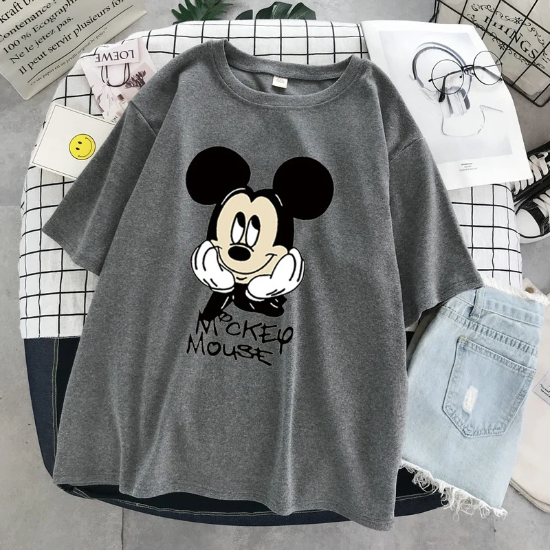 Disney 2021 T-shirt Women Cartoon Mickey Minnie Mouse Women Short Summer Regular t Shirt O-Neck White Tops Tee Shirt Loose Femme