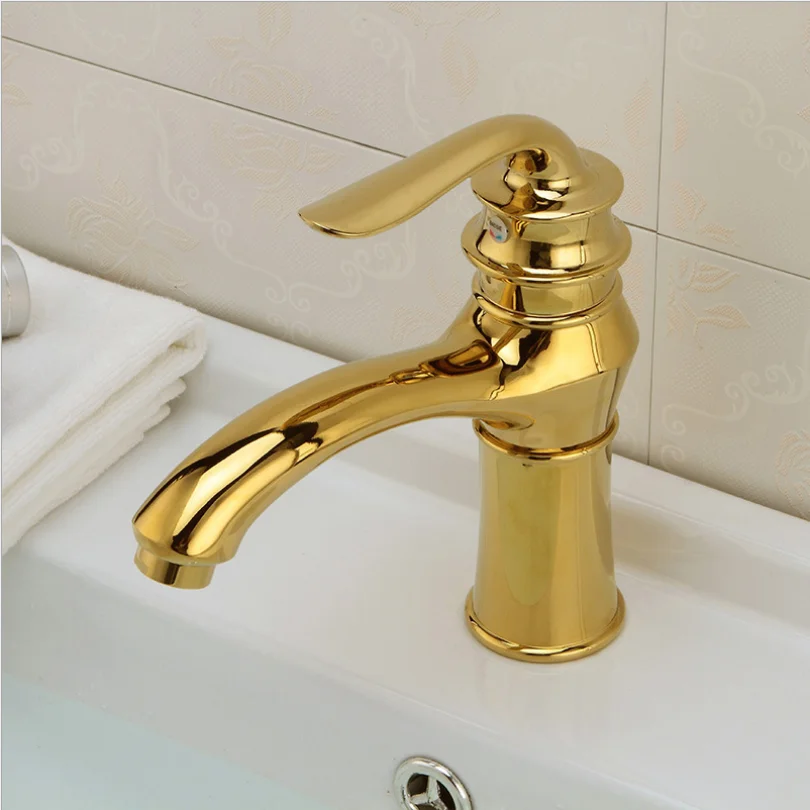 European Black Retro / Electroplating Hot And Cold Water Mixed Washbasin Faucet Home Bathroom Vanity Basin Counter Basin Tap - Цвет: Gold plating