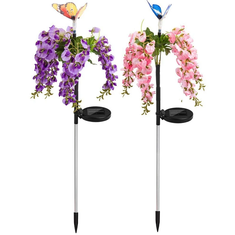 

Promotion! 2 Pcs Solar Garden Lights Outdoor Christmas Butterfly LED Solar Powered Landscape Lights for Pathway Yard Patio Deck