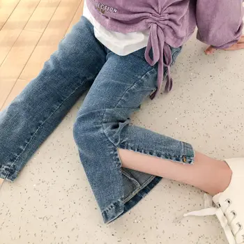 

Spring New Arrival korean style fashion casual all-match cotton leg split elastic bell jeans long pants for cute sweet baby girl