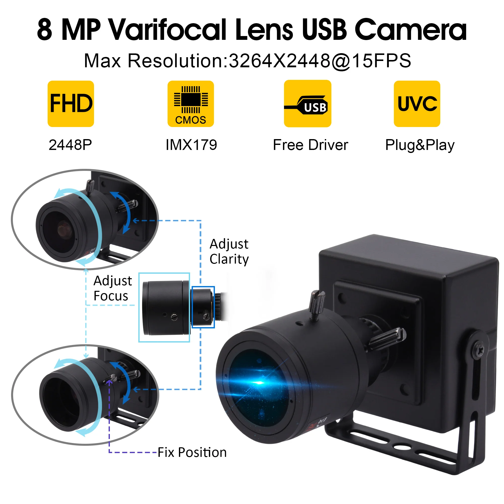 ELP HD веб камера CMOS IMX179 8MP 3264X2448 2 8 12 мм с переменным фокусным расстоянием USB для