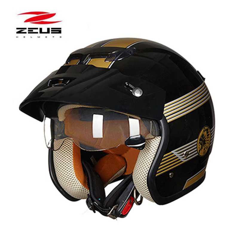 ZEUS abierto para motocicleta, visera integrada, Retro, Prince, assassors, ZS 381c, de invierno, 3/4|Cascos| - AliExpress
