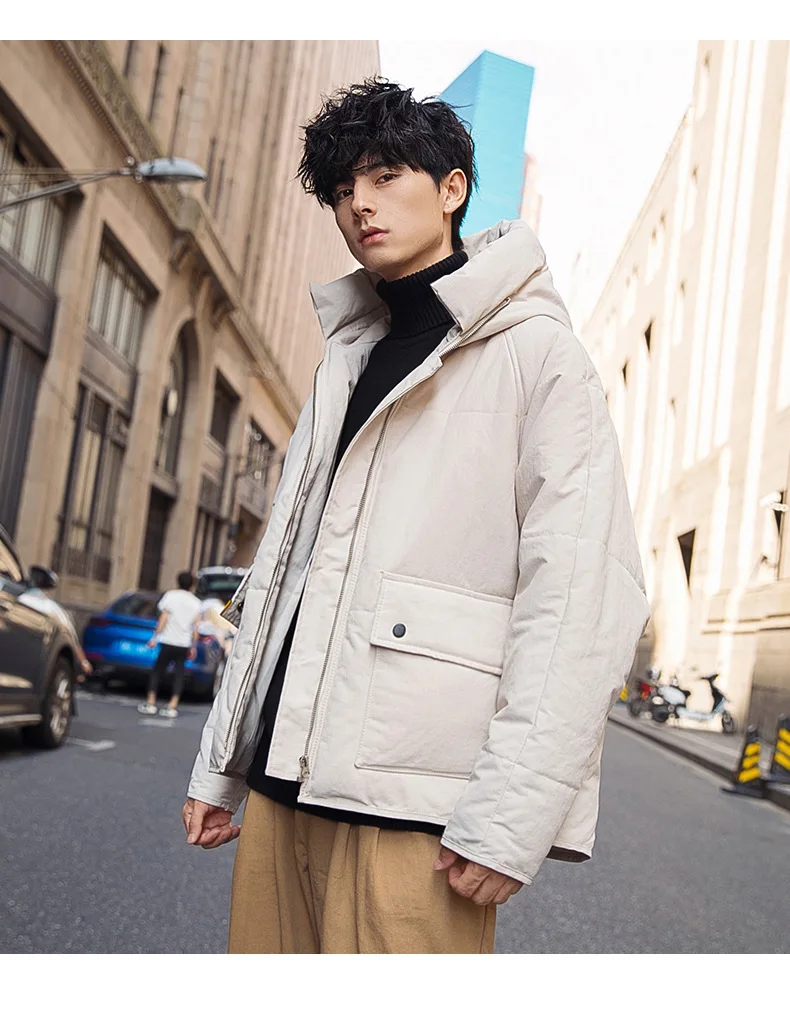 Micro for Winter down Feather Cotton-padded Clothes Men's New Products Hooded down Coat Loose-Fit Workwear Cotton Coat Casu