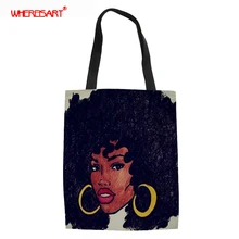 WHEREISART модная женская сумка-тоут африканская Женская Холщовая Сумка с принтом Черная Королева волос стиль девушки сумки на плечо