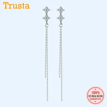 Trusta 925 пробы Серьги серебристого цвета; бижутерия для девочек, не вызывает аллергию, CZ камни, длинные серьги-гвоздики с кисточками, DS1380