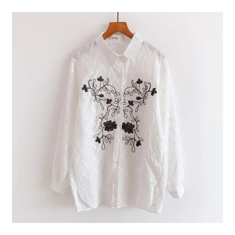 Syrface/винтажная белая хлопковая рубашка с длинными рукавами и цветочной вышивкой; блузка mori girl