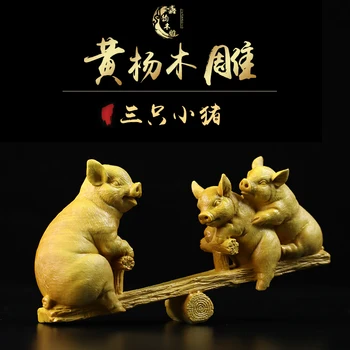 

Wood sculpture handicraft Boxwood carving Home accessories Animal ornaments Chinese Zodiac Pig decoration Gift for children