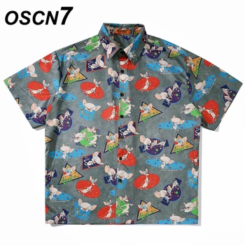 

OSCN7 Casual Printed Short Sleeve Shirt Men Street 2020 Hawaii Beach Oversize Women Fashion Harujuku Shirts for Men A09