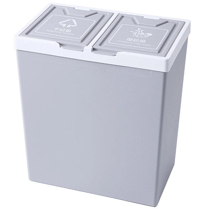 Promotion! Classified Trash Can Kitchen Trash Bin Bedroom Residual Waste Household Food Waste Rubbish Storage Double Bucket - Color: Grey