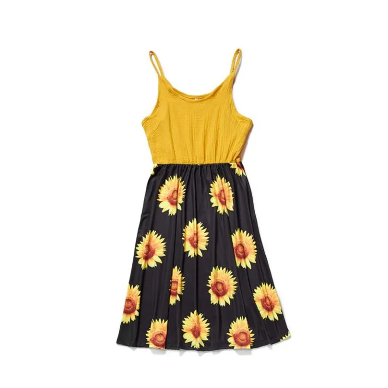 2020 Mother Daughter Dress Sun Flower Print Women Girls Kids Dress Family Look Matching Outfit Baby Romper Mommy and me Clothes