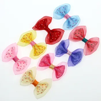 

100pcs Organza Ribbon Bows Flowers Wedding Decoration Appliques Cute Bow Tie Shape Double Layered Dot Satin Ribbon Bow 48mmx35mm