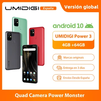 Перейти на Алиэкспресс и купить UMIDIGI Power 3 Мобильный телефон Android 10 48 МП Quad AI камера 6150 мАч 6,53 дюймFHD + 4 Гб 64 Гб Helio P60 глобальная версия смартфона NFC