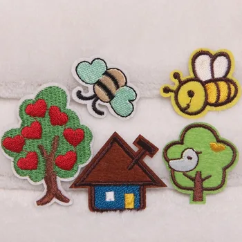 

100pcs/lot Small Embroidery Patches Kids Clothing Decoration Accessories House Bees Fruit Tree Diy Iron Heat Transfer Applique