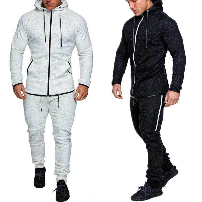 Мужские топы+ брюки спортивные 2 шт./компл. Повседневная мода Фитнес с длинным рукавом Толстовка спортивный свитер на молнии