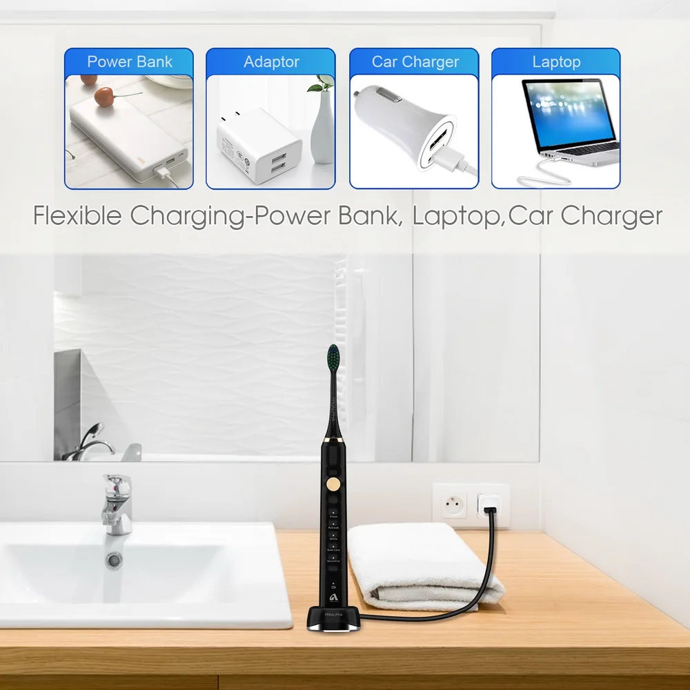 Escovas de Dentes Escova de Dentes com Temporizador Modos à Prova Qualidade Superior Sonic Elétrica Proalpha Recarregável Branqueamento Viagem Levar 5 Dwaterproof Água 11 dentes com temporizador 5 modos à prova dwaterproof água