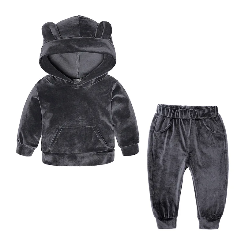 Модный весенне-осенний комплект для мальчиков и девочек, Детский Спортивный Повседневный Золотой бархатный топ+ штаны, комплект из двух предметов