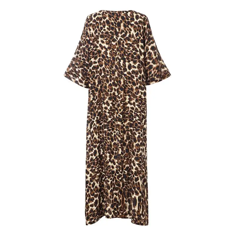 M 5XL ZANZEA для отдыха и вечеринок Vestido лето Модная одежда с длинными рукавами Открытое платье без рукавов Для женщин Повседневное короткий рукав платье с леопардовым принтом, женский халат