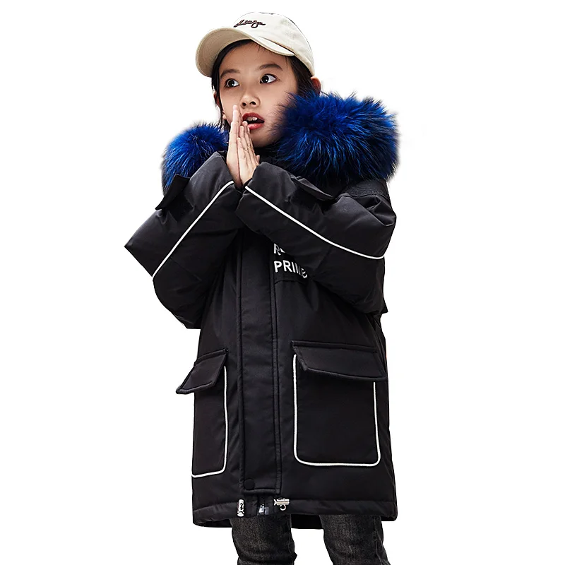 HSSCZL девочек куртки-пуховики новые зимние утепленные модные Пуховое пальто для детей с капюшоном с натуральным мехом, верхняя одежда для детей детская одежда