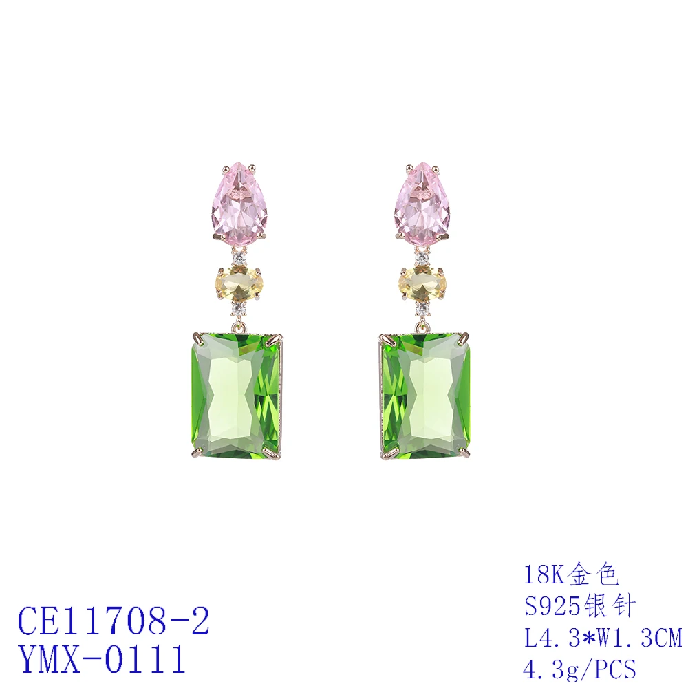 New Design Square Cubic Zircon Earrings for Wedding,Flower CZ Dangle Earring for Women,Girls Jewelry Accessories CE11808