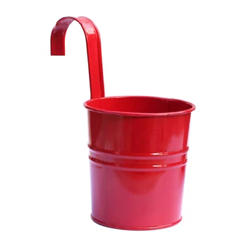 

Colorful Iron Flower Pot Plant Pot Hanging Planters Balcony Garden Plant Planter Metal Bucket Flower Holders(Small, Red)